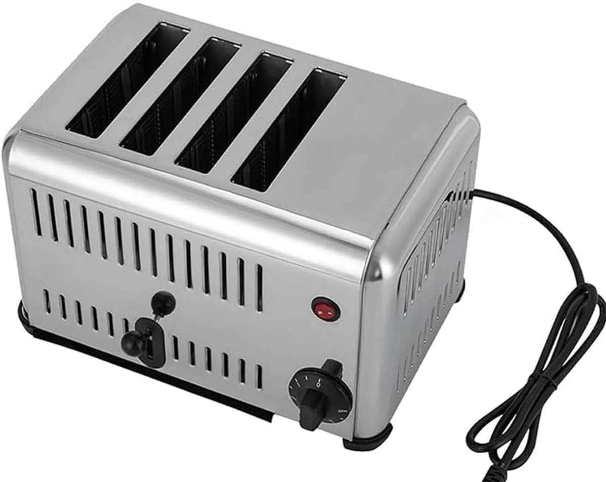 Commercial Stainless Steel Toaster Bread Baking Machine, 1-5 Minute Timing Pop-Up Electric Toaster Breakfast Bread Making Tool w/Drawer-Type Crumb Tray,4Slice
