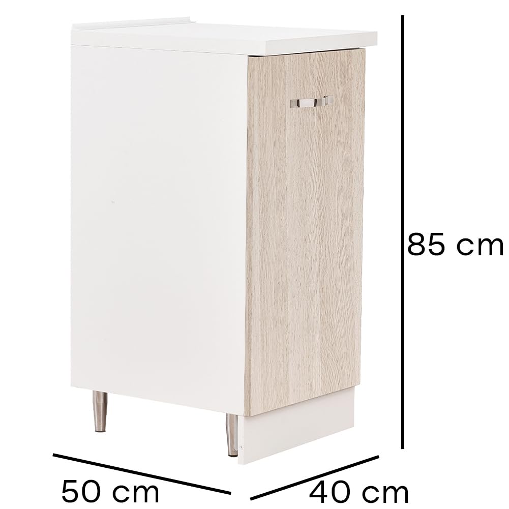 Shally Dogan Mobile Base per Cucina Componibile, Mobiletto con Struttura in Legno Robusta e Resistente, Colore Olmo, Maniglia con Finitura Cromata, Design Moderno (Anta Singola)