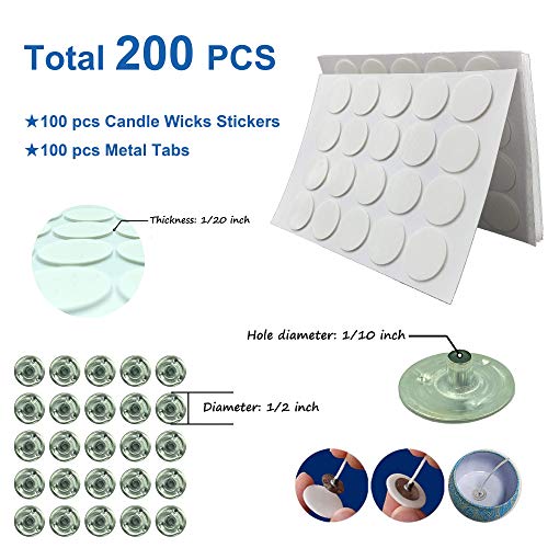 200pcs Candle Making Supplies | 100pcs Candle Wick Stickers, Heat Resistance Adhere Wick Stickers | 100pcs Candle Wick Tabs, Candle Wick Sustainer Tabs, Candle Wick Base | Candle Making, Candle DIY - Thumbnail 2