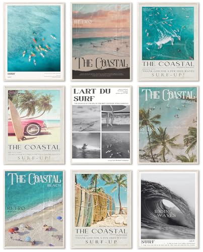 Uniro Coastal Cowgirl Decor Aesthetic, Coastal Granddaughter Room Decor, Trendy Beachy Wall Decor Beachy Summer Poster Poster Pictures, Retro Newspaper Beach Wall Art Prints Preppy Surf Up Posters for