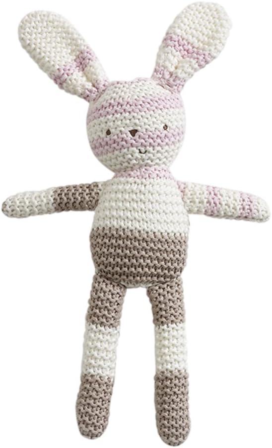 Natures Knits Baby Organic Cotton Pink&Mink Striped Knitted Bunny.