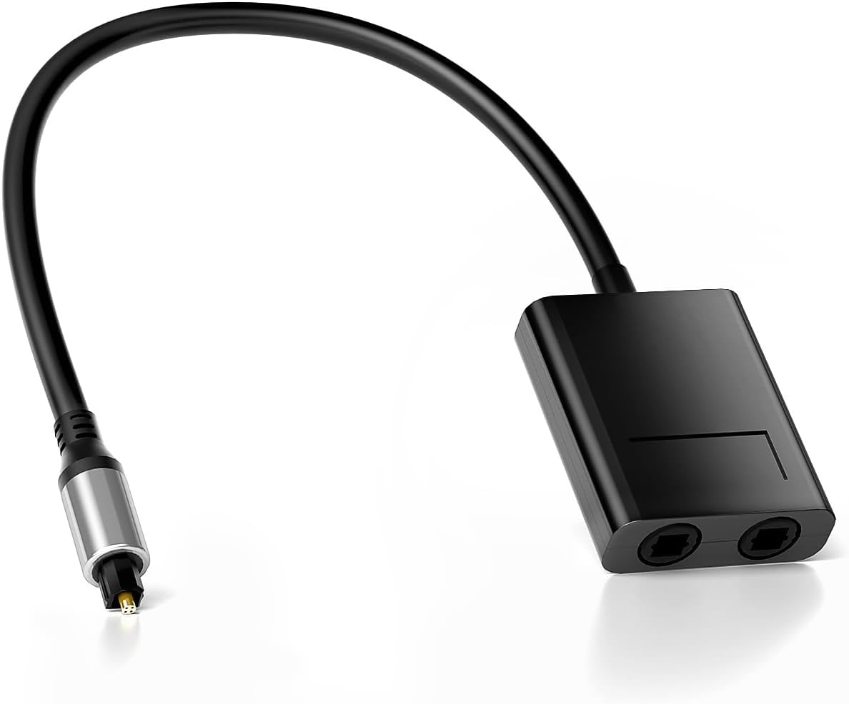2 Port Optical Audio Cable Splitter, Optical Fiber Audio Splitter 1 in 2 Out Support LPCM 2.0, Dolby Digital, DTS 5.1 for DVD/CD Player, Xbox, TV, PS4/PS5, Home Theatre, Receiver, Sound Bar