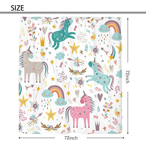 Riyidecor Unicorn Shower Curtain For Kids Girls Funny Fairy Cartoon Fantasy Colorful Baby Animal Rainbow Cloud Heart 72X72 Inch Bathroom Home Decor Fabric Polyester Waterproof 12 Pack Plastic Hooks #TOP2