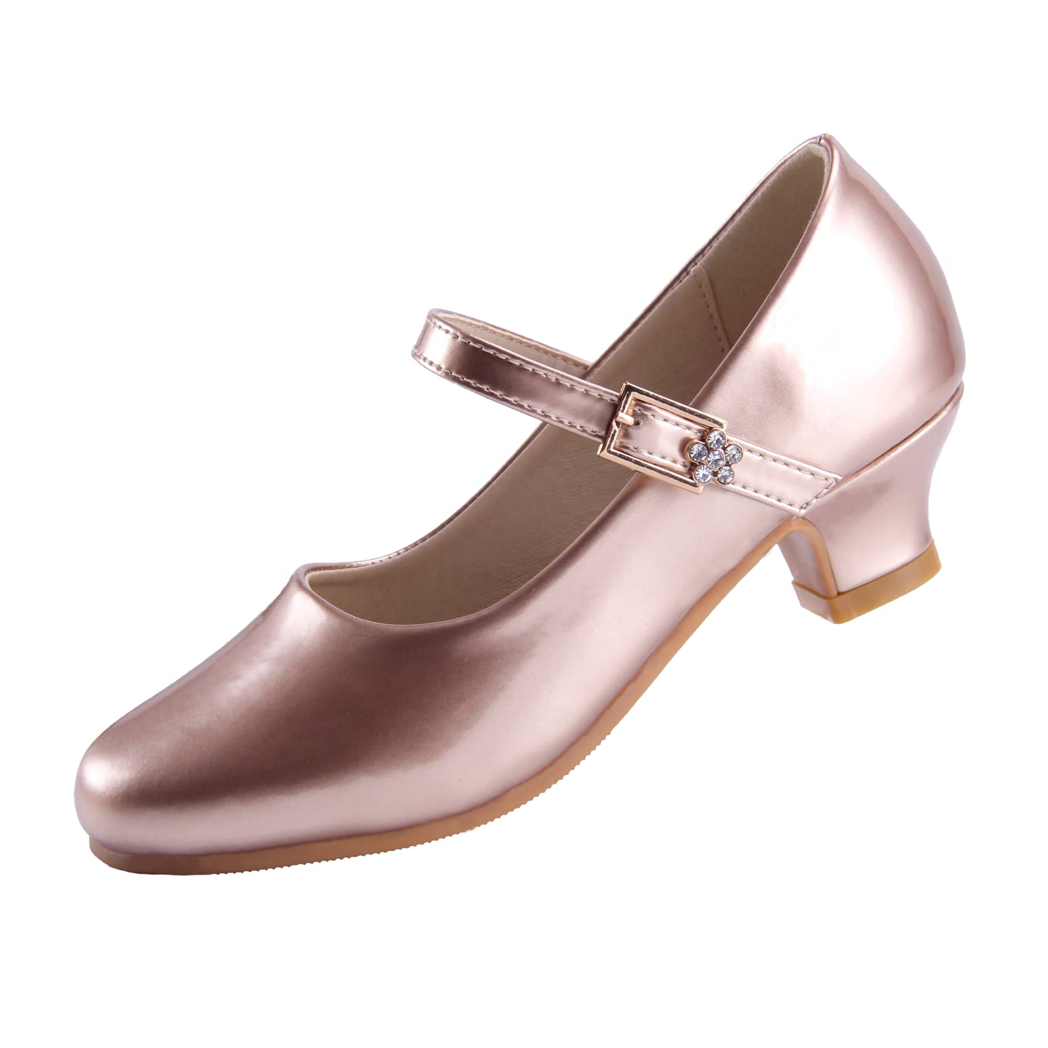 EIGHT KM Zapatos de tacón Alto para niñas Modelo Mary Jane EKM7015 en Charol Dorado Estilo Princesa para Fiesta o Boda Talla EU 33