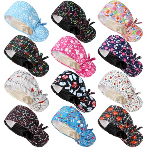 Gorros de Enfermera Satinados Multicolor 12 Pzs Ajustables