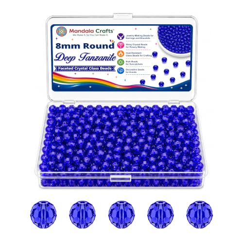 Mandala Crafts Deep Tanzanite 8mm Round Glass Crystal Beads for DIY Jewelry