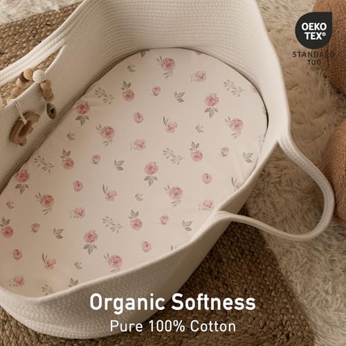Image of Gllquen Baby Organic Cotton Bassinet Sheets (33 inchx17 inch) 2-Pack Pink for Girl | 100% Cotton Bassinet Mattress Sheets, Compatible with Halo, Graco, Baby Delight. Soft, universal fitted for girls boys unisex