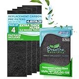 Breathe Naturally - Replacement Carbon Filter 4-Pack for Idylis IAP-GG-125, Compatible with Idylis Air-Purifier Filter E, Fits Multiple Models - Plastic, Black – Made in USA, Weight - 2.39 Ounces