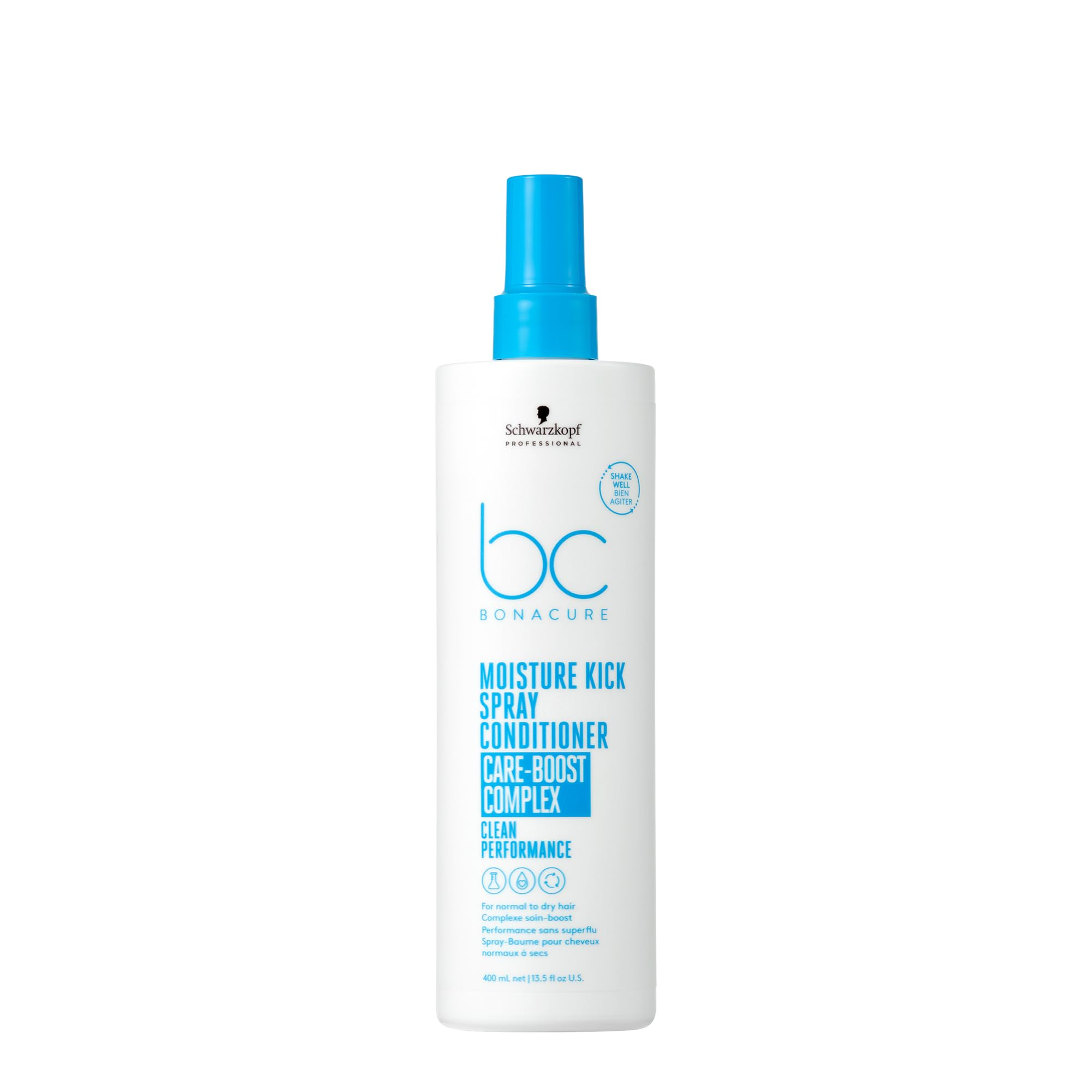 Schwarzkopf Professional Bonacure Moisture Kick Spray Conditioner for Normal to Dry Hair Care Boost Complex Moisturizing Detangling Improved Manageability Lightweight Feeling Elasticity 400 ml