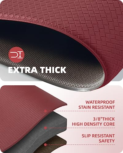 Color G Kitchen Rugs, Kitchen Rug Set 2 Piece Kitchen Runner Rug Kitchen Floor Mat, Cushioned Anti Fatigue Kitchen Mat Non Skid Waterproof Comfort Standing Kitchen Rug, 17"X29"+17"X59", Red #TOP4