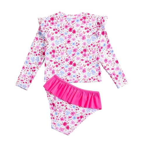 Image of Toddler Swimsuit Girl 3 Piece Rash Guard Bathing Suit Cute Little Girls Long Sleeve Quick Dry Swimwear 1-6 Years