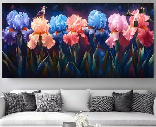 Broderie diamant oiseaux XXL 70x140 cm avec fleurs pour adulte