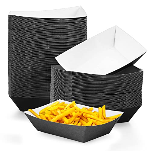 Yinkin 100 Pcs Graduation 3lb Paper Food Trays Boat Disposable Nacho Trays Kraft Paper Boat for Tacos Concession Christmas Party Supplies(Black)