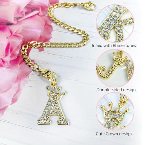 Letter Charm for Stanley Cup- Crown Letter Accessories for Stanley Handle 40 Oz Tumblers Gold Initial Keychain Water Bottle Cup with Diamond Glitter Jewelry Personalized Decorations A3