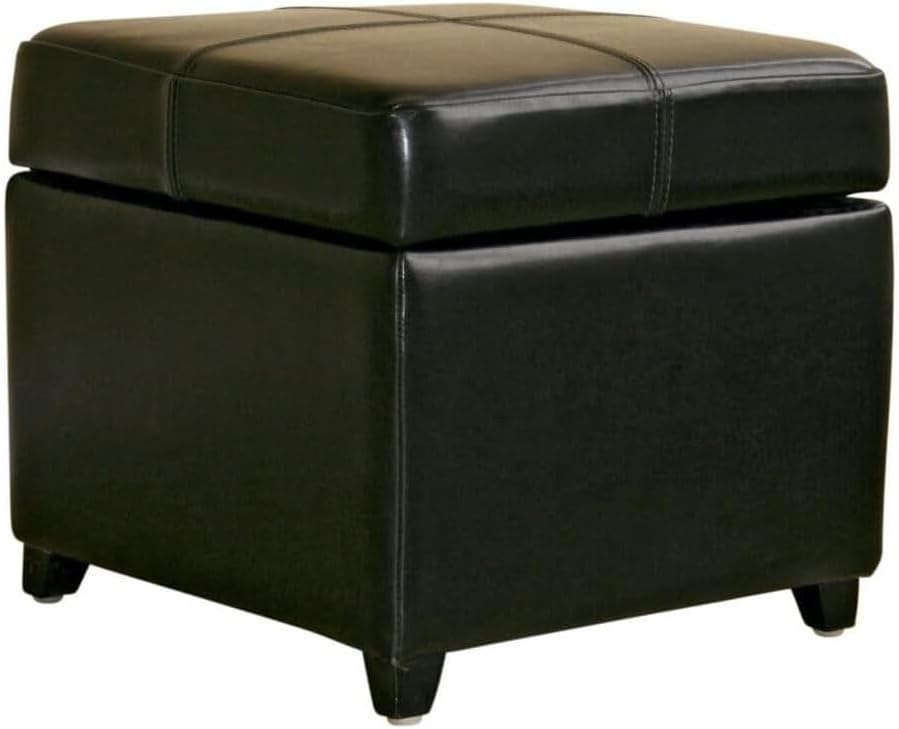 Black Full Leather Storage Cube Ottoman