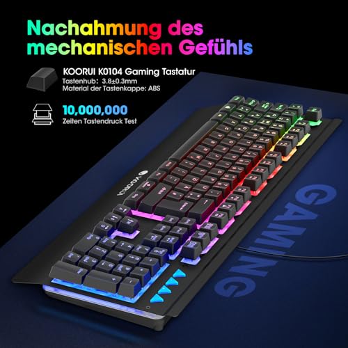 Tastiera da gioco, layout tedesco QWERTZ con poggiapolsi, protezione ghosting, tastiere, cavo USB, 12 tasti multimediali, per Windows MacOS Linux, colore nero - Tastiera gaming - Immagine 3