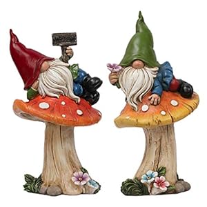 TERESA’S COLLECTIONS Garden Gnomes with Mushroom for Flower Planter Pot, Garden Ornaments Outdoor Waterproof Resin…