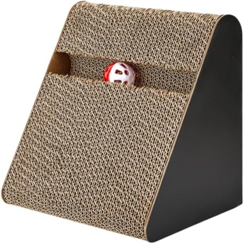 Pazeku 段ボール製 大型猫用 ベル付き 爪とぎ 三角形 高密度 圧力放熱 壁や家具を保護 縦横収納 木目デザイン 運動不足解消 おしゃれ 丈夫 大型猫ちゃんに最適 (小さい)