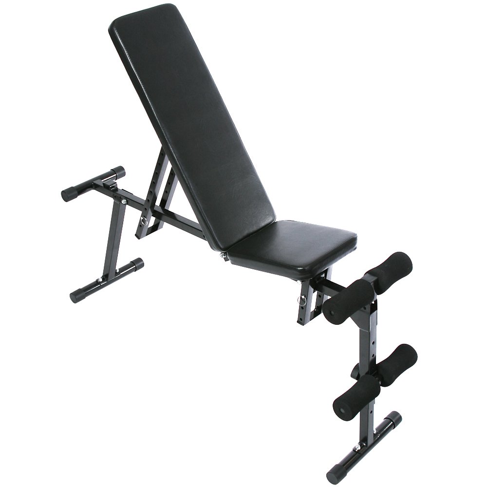 Physionics® Banco Musculación - Plegable & Ajustable (Respaldo 9 Posiciones, Asiento en 3), Soporte para Piernas, Carga Máx 240kg - Fitness, Gimnasio