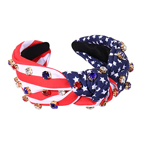 American Flag Headband Patriotic Rhinestone Cross Knotted Turban Hair Hoop 4Th Of July Crystal Twist Velvet Wide Hairband Party Hair Accessory #TOP25