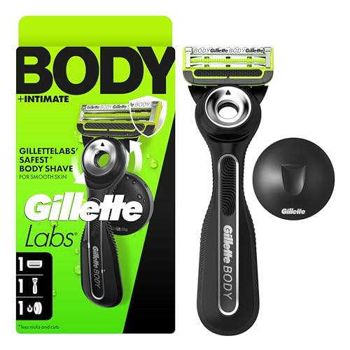 Gillette Labs Body + Intimate Razor For Men Handle + 1 Blade Refill Magnetic Shower Hanger