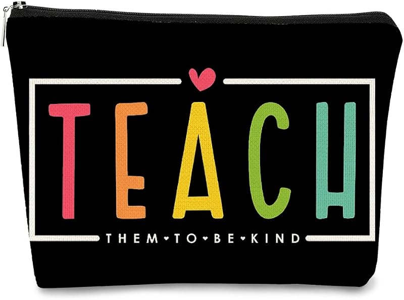 Necessaire de maquiagem BARPERY Teacher H com zíper, estampa de letras, 1 unidade