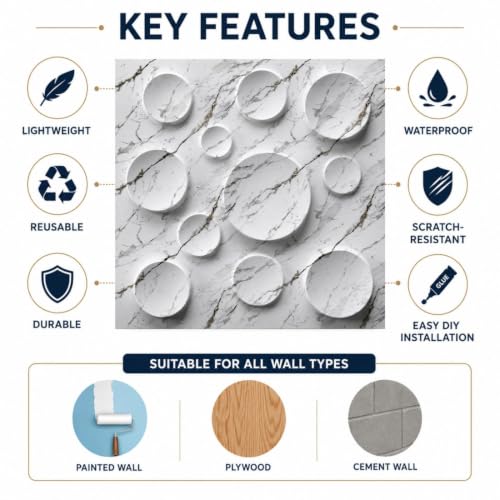 Image of Kayra Decor 3D PVC Wall Panels for Bedroom & Living Room | Moon Design | Imperial White Color | 19.7 x 19.7 Inch | Pack of 18 | 42.48 Sq Ft