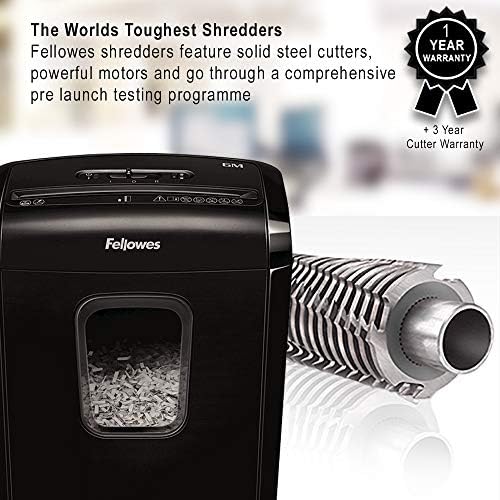 Fellowes Paper Shredder for Home Office Use - 6 Sheet Mini Cut Shredder for Home and Personal Use - Deskside Shredder with 13 Litre Bin and Safety Lock - Powershred 6M - Advanced Security P4 - Black