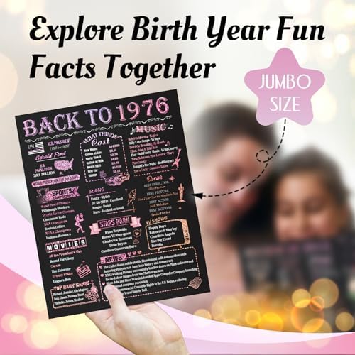 50th Birthday Card for Women Her, Large 3D Pop Up 50th Birthday cards for Wife Mom, Happy 50 Year Old Birthday Decorations for Sister Daughter Funny Birthday Gifts, Back to 1976, Pink - View 6