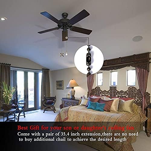Iceyyyy Ceiling Fan Pull Chain Pendant Set Including 4Pcs Beaded Ball Fan Pull Chain with Ornaments, Extra 8Pcs Beaded and Pull Loop Connectors, 2Pcs 35.4 inches Fan Pull Chain
