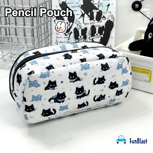 Image of FunBlast Pencil Pouch For GirlsKawaii Pencil Pouch, Aesthetic Pencil Case Organizer, Large Capacity Stationary Organizer Case, Multipurpose Zipper Pouch For Kids & Adults (Catprint),multicolor