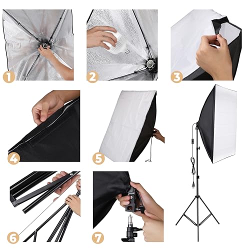 Retoo Softbox Fotostudio Set mit 2 x 135W Fotolampen und 2 x Faltbare Lampenstativs, Beleuchtung für Porträts, Produktfotografie und Videoaufnahme, Reflektors mit Tragetasche