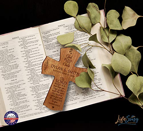Image of Personalized Baptism Gifts for Boys Baby Dedication Gifts For Baby Boy Baptism Keepsake Personalized 1st Holy Communion Christening Custom Wall Cross Decoration God Bless This Child the Lord Bless You and KeepsYou (4.5 inch X 6 inch, Cherry)