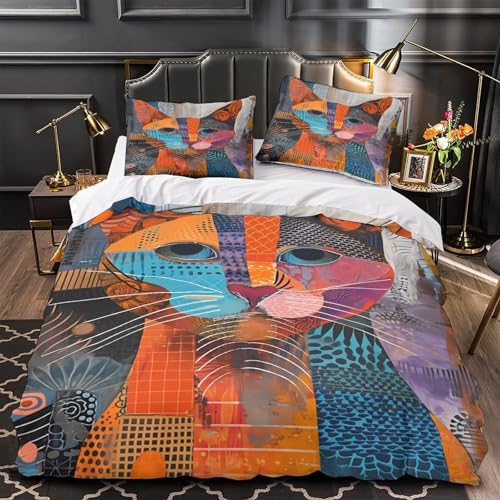 Housse de couette chat 140x200 imprimé 3d géométrique avec fermeture éclair