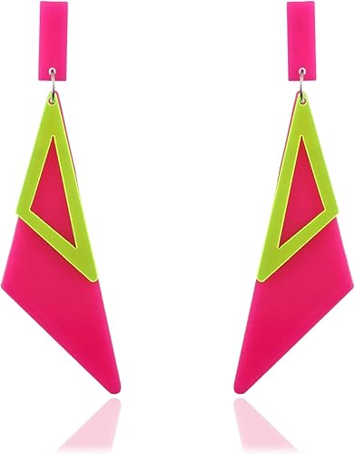 Aretes de neón retro de los años 80 para mujer, aretes colgantes de neón triangulares acrílicos, coloridos aretes geométricos de gota, brillantes