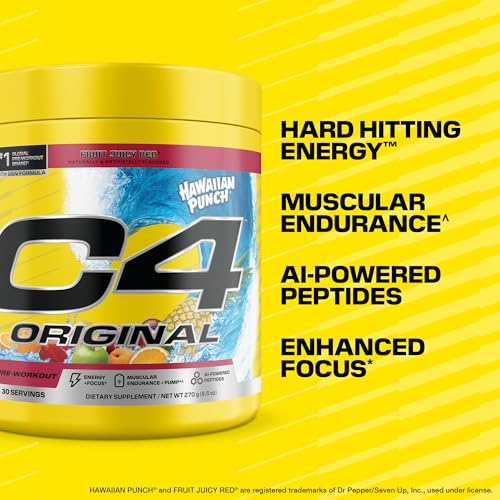 Image of Cellucor C4 Original Pre Workout - Hawaiian Punch - Pre-Workout for Endurance, Focus & Performance with 200mg Caffeine, Beta-Alanine, Creatine Nitrate, L-Arginine & PeptiPump - Sugar Free, 25 Servings