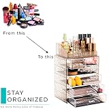 Sorbus Przezroczysty organizer na kosmetyki do makijażu - przechowywanie makijażu i biżuterii, etui i ekspozycja - przestronny design - świetny uchwyt na komodę, łazienkę, toaletkę i blat (4 duże, 2
