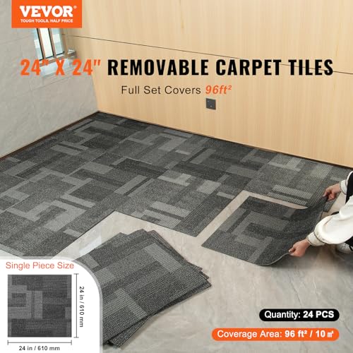 Image of VEVOR Carpet Tiles Reusable, 24 PCS, 24 inchx 24 inch, Squares Soft Padded Carpet, Carpet Floor Tiles Easy DIY for Bedroom Living Room Indoor Outdoor (Mixed Gray, 96 sqft /Box) | Floor Tiles, Easy DIY for Bedroom, Living Room, Indoor Outdoor, Exquisite Modularity, with Stickers (Mixed Gray, 96 sqft /Box)