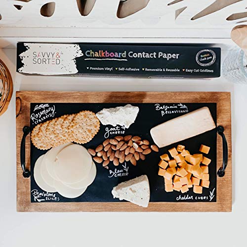 Savvy & Sorted Black Chalkboard Contact Paper 8 Ft - Xl Chalk Board Paper Roll Peel & Stick With Chalk Sticks - 17Inw X 96Inl - Removable Black Sticker Self Adhesive Wallpaper Blackboard Wall Decal #TOP5