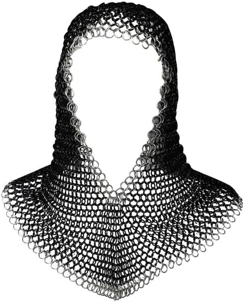 Medieval Warrior Chainmail Coif Armadura, acero ennegrecido con bordes de acero brillante, 18.75 pulgadas, Negro -