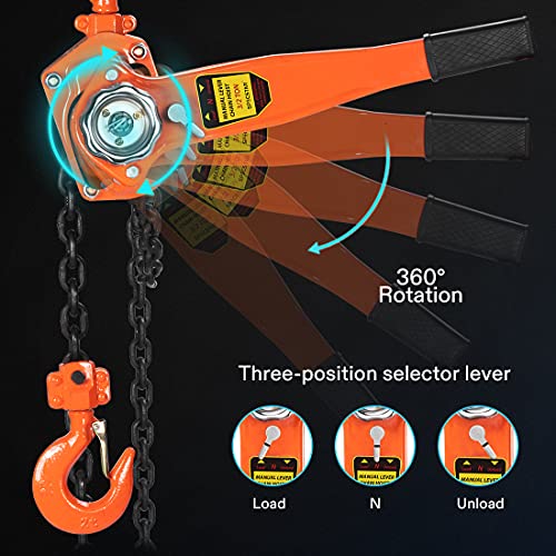 SPECSTAR Lever Chain Hoist 1-1/2 Ton 3300 Lbs Capacity 10 Feet with 2 Heavy Duty Hooks, Chain Come Along for Warehouse Building Automotive Machinery - Thumbnail 3