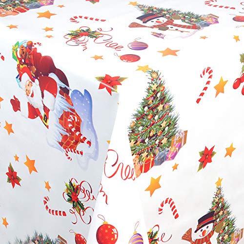 KEVKUS Mantel Hule por Metro 01188-04 Papá Noel Árbol de Navidad Navidad Blanco Elegible en Ovalado Rectangular Redondo - Más Colores, 140 x 180 cm eckig Cover