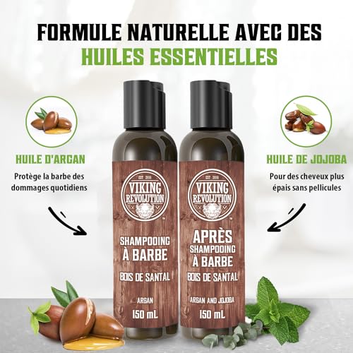 Viking Revolution - Shampoing Barbe Homme & Après Shampoing Barbe Homme - Huile d'Argan & de Jojoba - Adoucit & Renforce - Parfum Bois de Santal - 150 ml x 2 – vue 2
