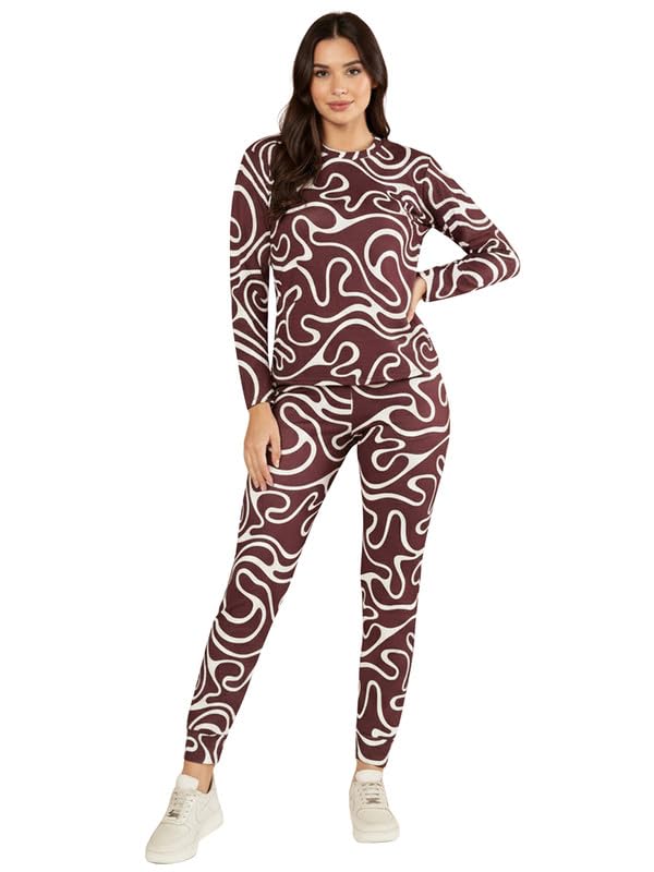de trendz Women's Brown Cotton Lycra Blend Abstract Print Tracksuit | Co-ord Set For Women| Track Suit Set For Women-picture-27