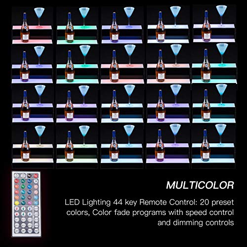 Suncoo Led Lighted Liquor Bottle Display 16 Inch 2 Step Illuminated Bar Bottle Shelf 2 Tier Cimmercial Home Bar Bottle Display Drinks Lighting Shelves Home Bar Lighting With Remote Control #TOP5