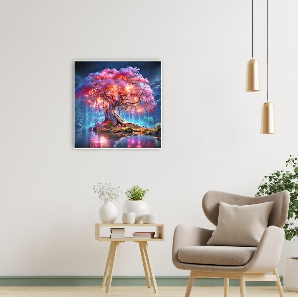 Peinture Diamant 5D Arbre De Vie Neon 40x40 Cm - Kit Complet Avec Toile, Stylo, Perles - Loisir Créatif Adulte