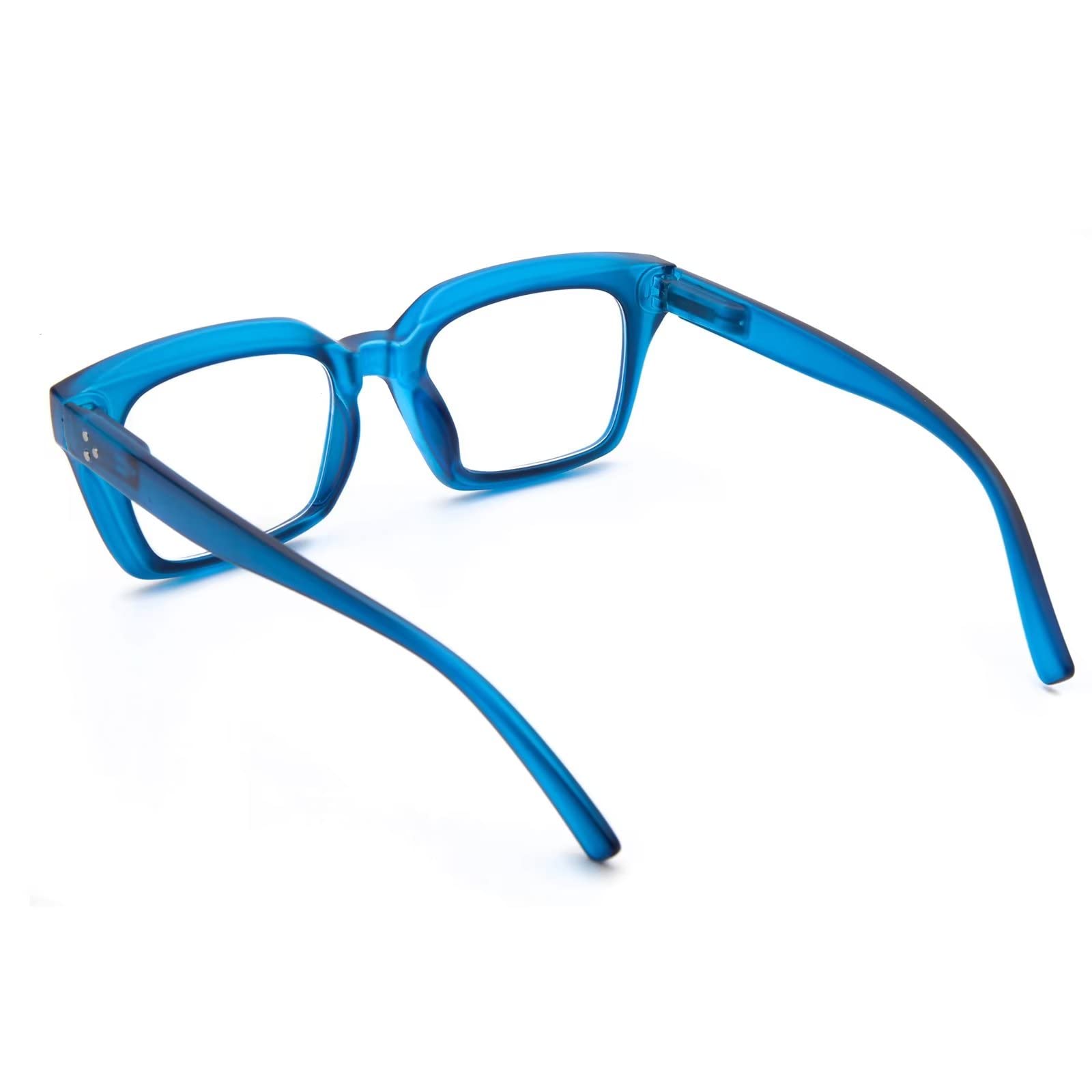 Amorays Occhiali da Lettura Oversize Square Frame Vintage con Anti Luce Blu Lenti Cerniera a Molla Occhiali Presbiopia Lettori per Donna Uomo 6561NEW(Blu,+1.5)