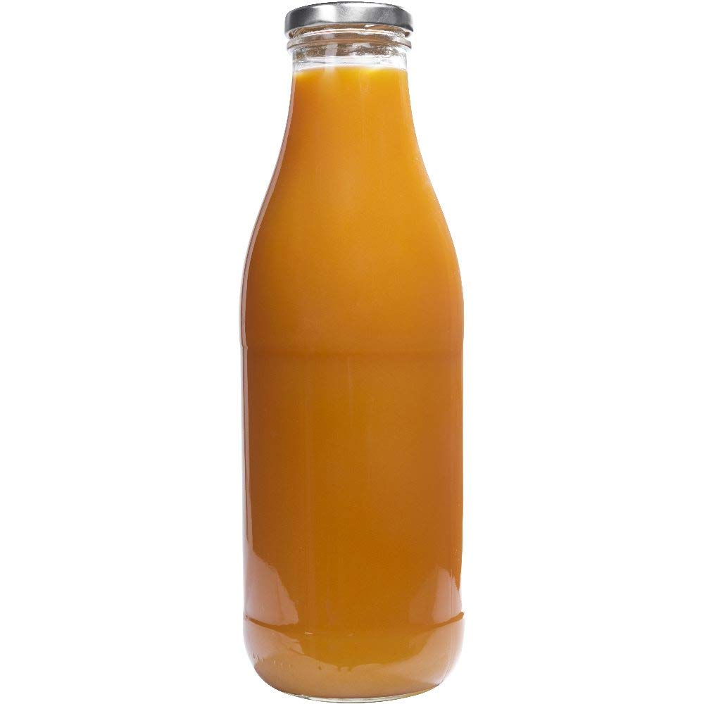 mikken Juego de 6 botellas de leche de cristal de 1 litro, con 12 tapones de rosca sin PVC, incluye embudo