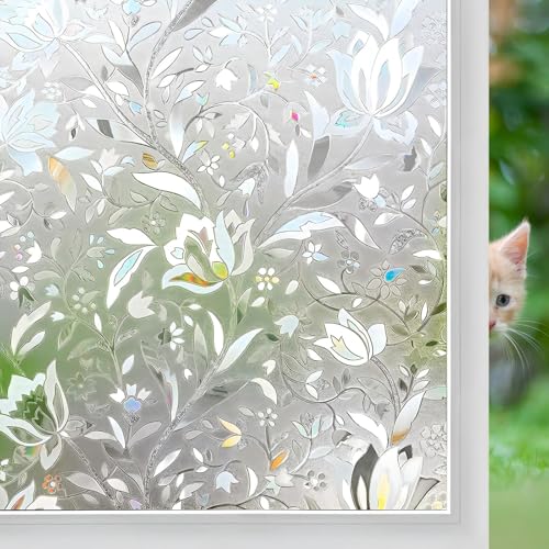 Niviy Window Film Floral Decorative Window Privacy Film 17.7 x 118 inches Front Door Glass Privacy Film Vinyl No Glue Stained Glass Renter Friendly Window Sticker
