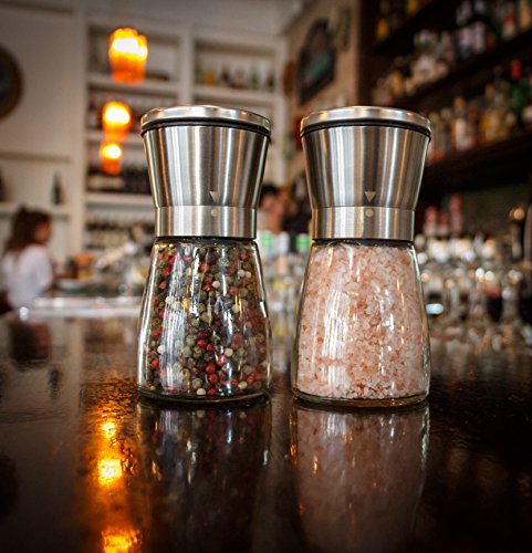Salt And Pepper Grinder Set - Salt And Pepper Shakers For Professional Chef - Best Spice Mill With Brushed Stainless Steel, Special Mark, Ceramic Blades And Adjustable Coarseness #TOP6